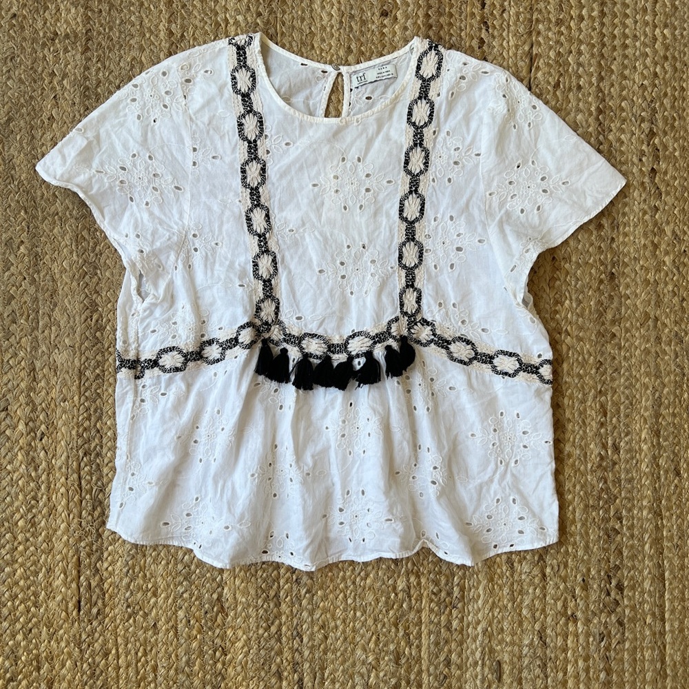ZARA x trf collection Eyelet Top with Cream and Black Accents